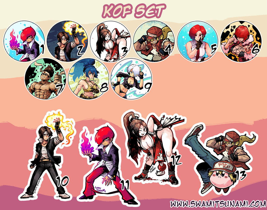 King Of Fighters Button and Vinyl Sticker Collection