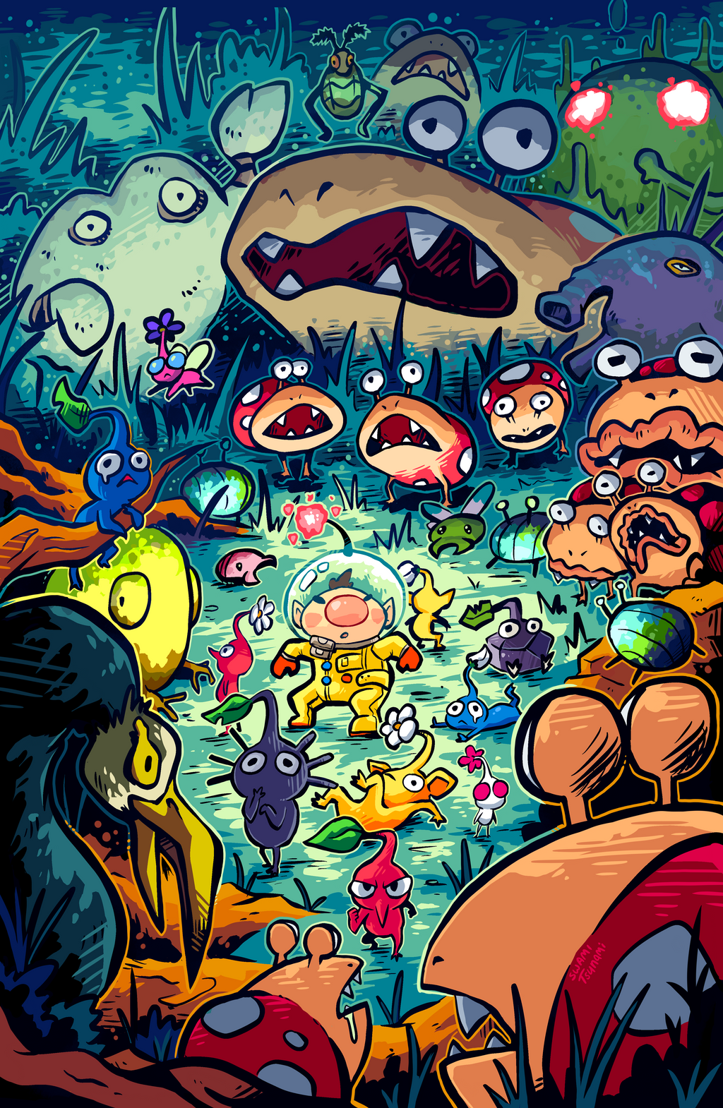 ひなみん イラストオーダー PikminNighttimePredators11x17.