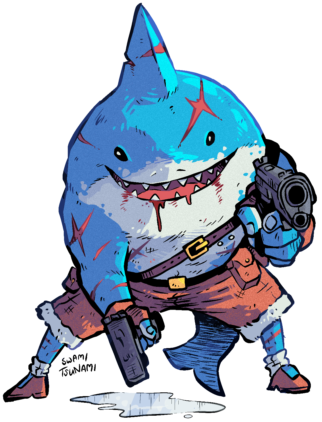 Gun-Wielding Shark, Thug Mussels - Vinyl Sticker